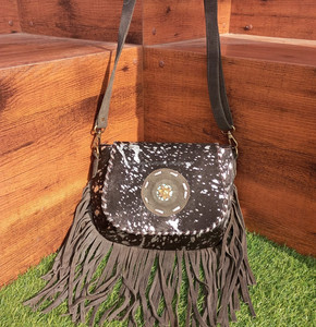 มาใหม่ล่าสุดผมบนซ่อนขนหนังขอบออกแบบ Concho สลิงกระเป๋าโลหะขนสัตว์หนังนิ่มกระเป๋าหนังพรรคสวมใส่ผู้หญิงสลิงกระเป๋า - Product Image 5