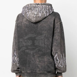 Sweat à capuche délavé à l'acide pour hommes de qualité supérieure à la mode grande taille vêtements en molleton confortable bouffée solide 3D Designer teint en plaine - Product Image 4