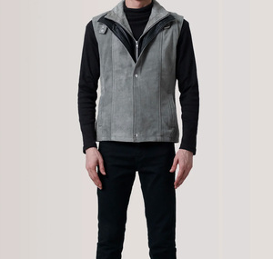 Luxury <b>Men's</b> Full Grain Genuine Leather Waistcoat Stand Custom Zipper Pattern Breathable <b>Fleece</b> Waterproof Racing <b>Vest</b> Winter - Product Image 2