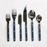Ensemble de couverts personnalisés avec logo Bistrot Pacific, bleu marine, en acier inoxydable, finition miroir, 6 pièces, couverts de luxe pour la salle à manger