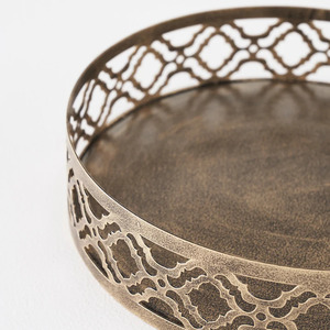 Aesthetic Round Metal Serving Bowl with Golden Designer Base Stand Brass Craft Model for Wedding Decor - Product Image 4