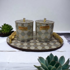 Bol de service à collation en métal de luxe turc avec couvercle et plateau en bois sculpté, pot de rangement moderne imprimé - Product Image 3