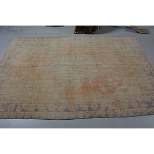 Alfombra turca Vintage Beige de 5,2x7,6 pies, lana hecha a mano, área grande, retazos rectangulares con respaldo de látex para decoración de pasillo o habitación - Product Image 3