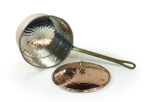 Handhammered Copper Dalyan Sauce <b>Pan</b> With Lid Cover 14,5 Cm/5.7" Thick Base Nickel Color With Brass <b>Handle</b> Handmade, Authentic - Product Image 3