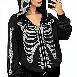 Sudadera con capucha gótica Y2K transpirable con estampado de esqueleto y letras decorativas para mujer, de manga larga, estilo streetwear - Product Image 1