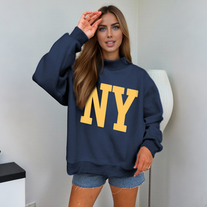 Sweat-shirt en molleton à col montant oversize décontracté d'hiver de haute qualité pour femme, imprimé personnalisé avec lettres, tricoté - Product Image 3