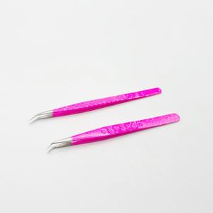 Pince à épiler en acier inoxydable de couleur rose pour extensions de cils 45 degrés Diamond Heart Grip durable - Product Image 4