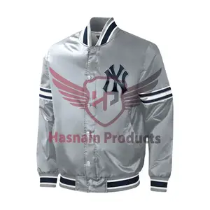 Chaqueta cortavientos unisex personalizada York Yankees chaqueta universitaria gris chaqueta universitaria bordada de alta calidad para hombre