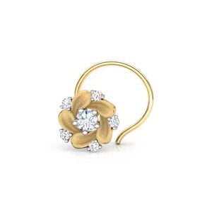 Moda 14KT oro rosa laboratorio cultivado diamante nariz Pin elegante diseño Floral joyería fina Piercing para mujeres uso diario - Product Image 1