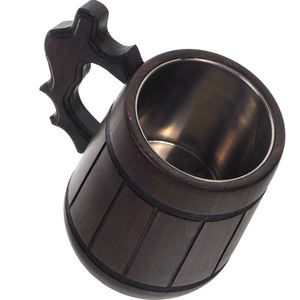 Tasse à bière en bois, tasse ronde en acier, taille personnalisée, avec poignée unique, pour fêtes de mariage, décoration de la maison, vaisselle, nouveauté, vintage - Product Image 1