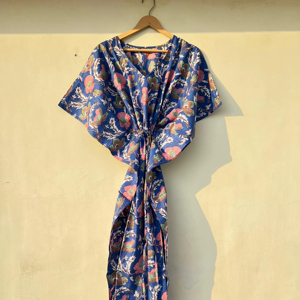 Robe Kfatan indienne faite à la main 100% coton pour femmes imprimé fleuri décontracté couverture de Bikini de plage pour l'été printemps automne-approvisionnement ODM - Product Image 1