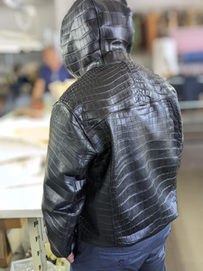 Veste en cuir noir gaufré en toile, col rond, cuir de vache véritable, qualité supérieure, imperméable, coupe-vent, hiver pour - Product Image 5
