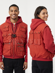 Sweat-shirts en coton épais de style français avec fermeture éclair sur le devant, logo personnalisé, design multi-poches, tendance et élégant - Product Image 5