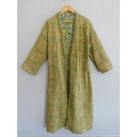 100% hecho a mano algodón acolchado Kimono Albornoz bloque de mano estampado Floral largo Sexy vestido de noche para mujer ropa de dormir verano