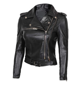 Chaqueta de cuero de vaca para mujer, estilo motorista, transpirable, impermeable, con acabado de lona ecológica, teñido liso, venta al por mayor, ¡la más vendida! - Product Image 1