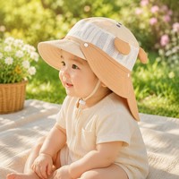 Chapeau de soleil UPF 50+ pour bébé, en coton respirant, avec rabat de cou amovible, large bord, protection solaire pour tout-petits en extérieur