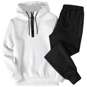 Conjunto deportivo de talla grande para hombre, chándal personalizado de marca privada, 100% algodón, color blanco, otoño - Product Image 1