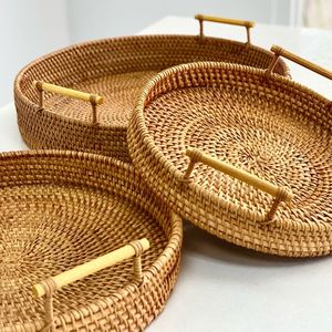 Natural <b>Rattan</b> Woven Tray Multipurpose <b>Storage</b> <b>Basket</b> for Kitchen Use - Product Image 3