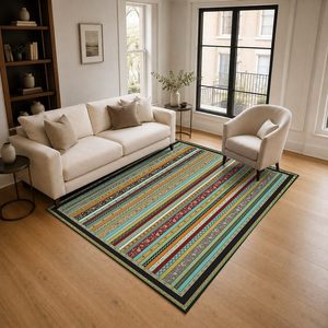 Tapis de salon en chenille antidérapant, imprimé numérique, style ethnique Kilim, beige et marron, lavable en machine, vente en gros - RUGS DEPOT LXDP-0459 - Product Image 2
