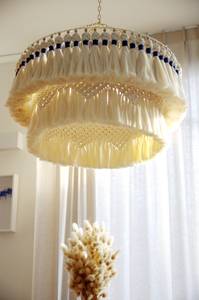 Abat-jour Boho en coton macramé avec frange de pompon suspension décorative pour la décoration intérieure - Product Image 3