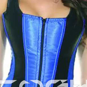 Haut de corset en satin bleu noir avec fermeture éclair sur le devant - Product Image 6
