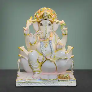 Handmade Attractive White Marble Ganesh Sitting Statues Best For Home Temple & Office Decoration Purpose By Indian Manufacturer