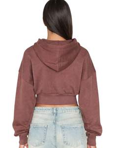 Sweat-shirt à capuche zippé court marron personnalisé pour femme, manches longues, cordon de serrage, style décontracté streetwear, haut tendance pour femmes - Product Image 2