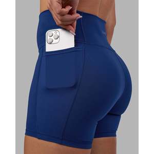 Shorts ultra-courts Fusion à taille très haute, 6 poches, bleu nuit, en spandex - Product Image 1