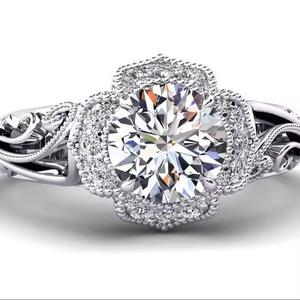 1CTW VVS Original Moissanite Diamond Wedding Set Platinum Plated 925 Anillo de compromiso de plata y banda Regalo de mujer - Product Image 1