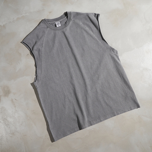 เสื้อกั๊กแอซิดผ้าฝ้าย275ก. สำหรับผู้ชายเสื้อกั๊กแบบย้อนยุคมีสไตล์ใหม่ - Product Image 6