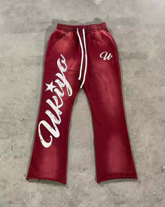 Heavyweight Drawstring Custom <b>100</b>% Cotton French Terry Screen Printing Waist Acid Wash Sun Faded Track Pants Stacked Sweat Pants - Product Image 5