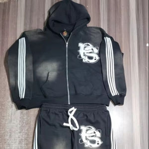 ชุดวอร์ม2ชิ้นสำหรับผู้ชายชุดวอร์มผ้าฝ้าย100% 500แกรมแบบโอเวอร์ไซส์ผ้าฟลีซทรงหลวมชุดวิ่ง - Product Image 1