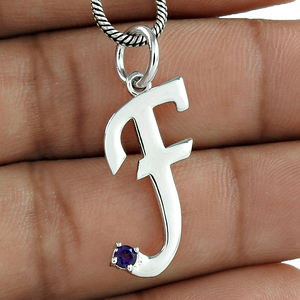 Améthyste naturelle pierre précieuse Alphabet F pendentif en argent sterling 925 élégant look élégant bijoux de luxe faits à la main fournisseur en gros - Product Image 1