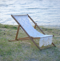 Chaise longue pliante en macramé de style industriel pour l'extérieur, mobilier de plage en bois pour hôtel, cour et usage extérieur – Vente en gros