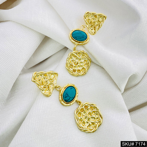 Turquoise Gemstone Vintage Drop Earrings 18K Gold Plated Brass Jewelry Women's Trendy Gift - Product Image 1