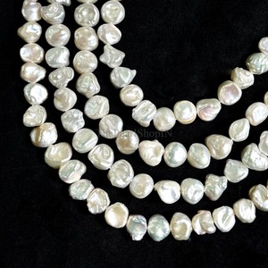 Perles de culture d'eau douce baroques naturelles, perles de forme ronde, blanches, 9-10 mm, Keshi, authentiques, de haute qualité, perles de forme ronde, 15 pouces - Product Image 4