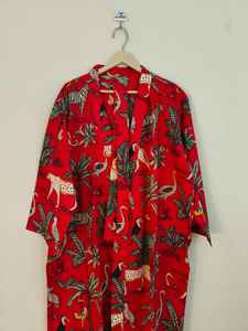 Robe kimono en coton à imprimé floral à manches courtes et col en V pour femmes - Mode décontractée de luxe, design classique d'art et d'artisanat - Product Image 3