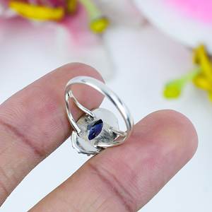 Bague en argent sterling 925 pour femme Solitaire Marquise en forme d'iolite Pierre précieuse naturelle Réglage de la lunette fine Cadeau d'occasion de mariage - Product Image 3