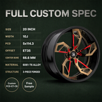 Jantes forgées noires à 3 pièces Gold V-Split 20x10 5x114.3 ET30 6061 T6, jantes personnalisées à déport profond pour Toyota