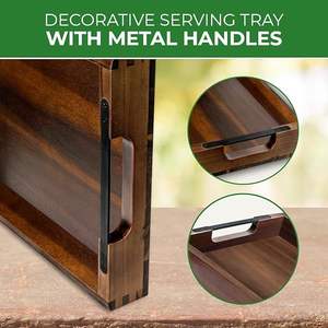 Plateau de service en bois d'acacia rustique écologique fait à la main Poignées en métal Design élégant Grand style ottoman pour la vaisselle Décoration de la maison Nourriture - Product Image 6
