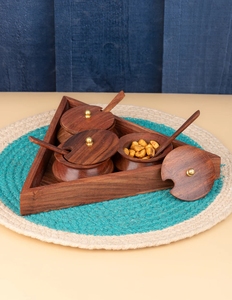 Sheesham Wood Serving <b>Jar</b> Set for Condiments Snacks and Mukhwas with Spoons and Tray Set of 3 <b>jars</b> Table decoration - Product Image 2