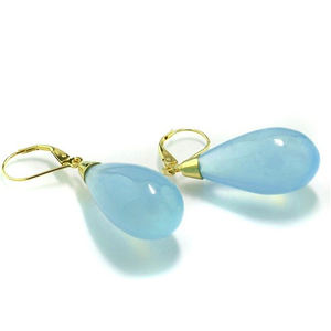 Boucles d'oreilles pendantes en argent sterling 925 faites à la main, pierres précieuses en calcédoine aqua naturelle, forme ronde de 8 mm, prix de gros - Product Image 6