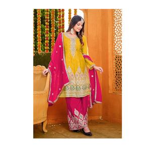 Chinon pesado de diseñador con traje Salwar DE TRABAJO bordado para mujer, ropa de fiesta y recepción de India Export - Product Image 1