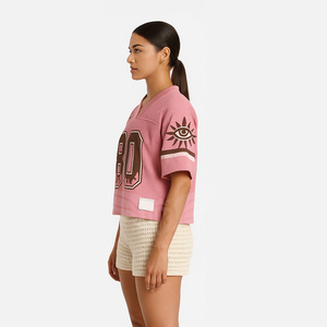 Pull en maille à col en V imprimé numérique pour femmes, t-shirt court ample, maillot de football - Product Image 3