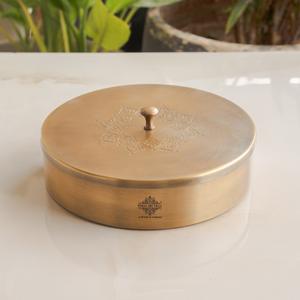 IndianArtVilla Handcrafted Brass Embossed Design Spice <b>Box</b> With with Lid-Kitchenware & Tableware, 7.5 Inch - Product Image 5