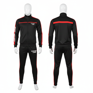 Custom Unisex Black <b>Red</b> Track <b>Suit</b> Full Zip Simple Design 100% Polyester Four-Way Stretch Lightweight Quick Dry Regular Fit - Product Image 4