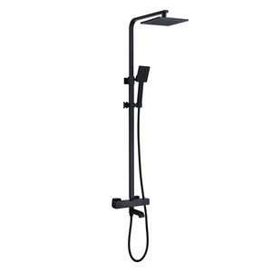 Set <span class=keywords><strong>Doccia</strong></span> Termostatico per Bagno con Corpo Rubinetto in Acciaio Inox Nero Opaco Quadrato, Doppia Maniglia, per Hotel, Vendita Diretta dalla Fabbrica - Product Image 1