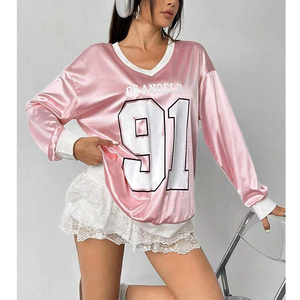 Sweat-shirt oversize à col en V imprimé en satin personnalisé, sweat-shirt décontracté à manches longues imprimé pour femmes, sweat-shirt à capuche pour femmes - Product Image 5