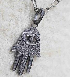 Hamsa จี้มือ925เงินสเตอร์ลิงปูธรรมชาติเพชรย้อนยุคสีดำโรเดียมชุบเครื่องประดับ30x20มม. ขนาดสำหรับงานแต่งงาน - Product Image 1