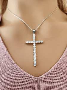 Colgante de Cruz de Jesús de Plata de Ley 925 Sólida de Alta Calidad, Hecho a Mano, 22x13mm, con Circonita Cúbica, Joyería de Fiesta para Mujer, Bañado en Rodio - Product Image 3